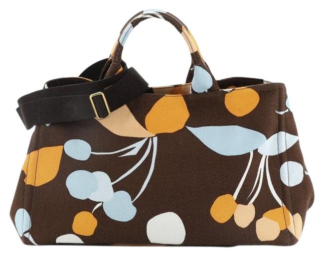 Prada Canapa Convertible Printed Large Print Brown Canvas Tote