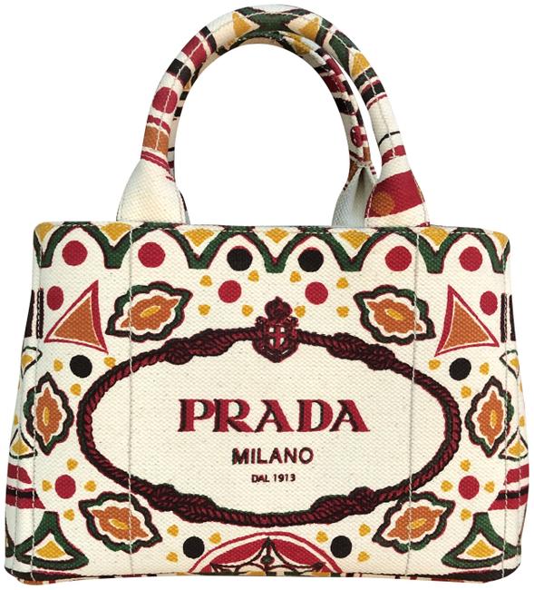 Prada Canapa Double Handle Multicolor Woven Heavy Cotton Tote