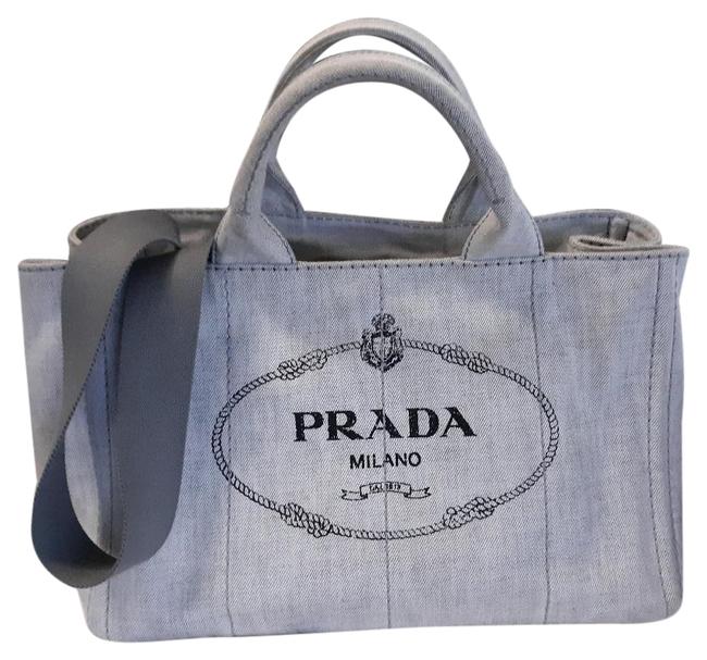 Prada Canapa Gray Denim Tote