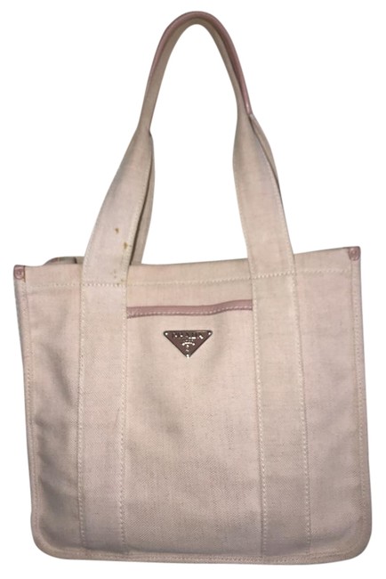 Prada Canapa Leather Trim Pink Canvas Tote
