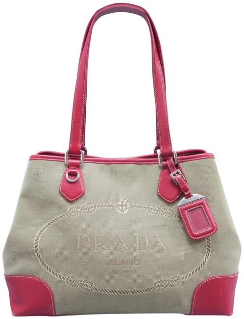 Prada Canapa Leather trimmed Brown Canvas Tote