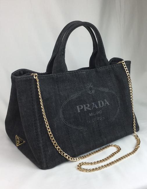 Prada Canapa Logo Denim Black Gray Canvas Tote