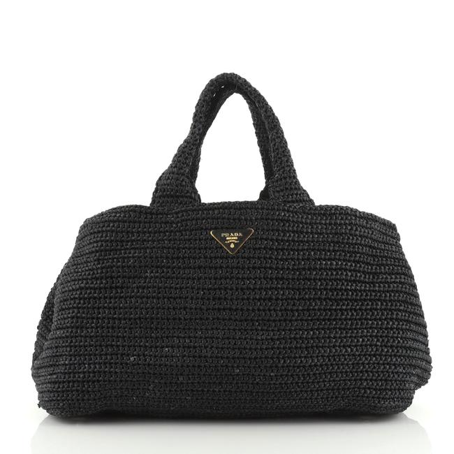 Prada Canapa Medium Black Straw Tote