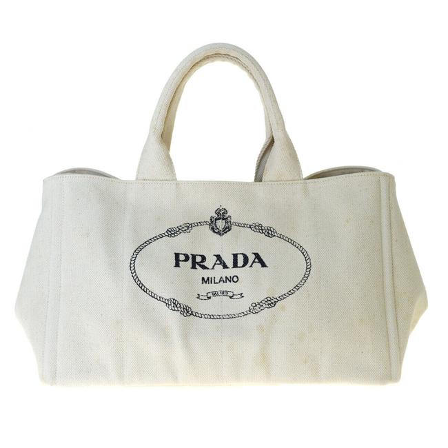 Prada Canapa Milano Hand In Italy White Canvas Tote