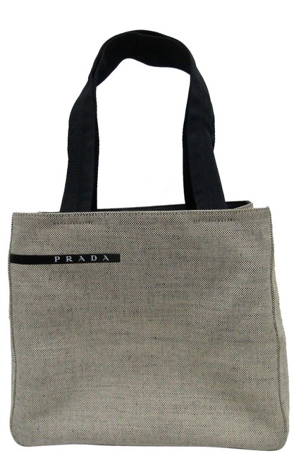 Prada Bag Canapa Sport Small Logo Black Dual Handles Gray Canvas Tote