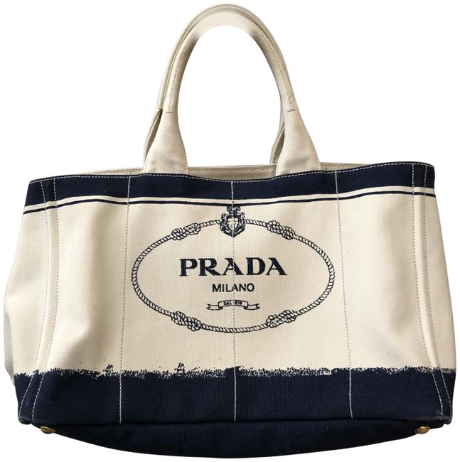 Prada Canapa Bag WhiteBlue Canvas Tote