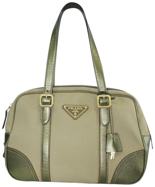 Prada Canvas Golden Handbag Bronze Saffiano Leather Tote