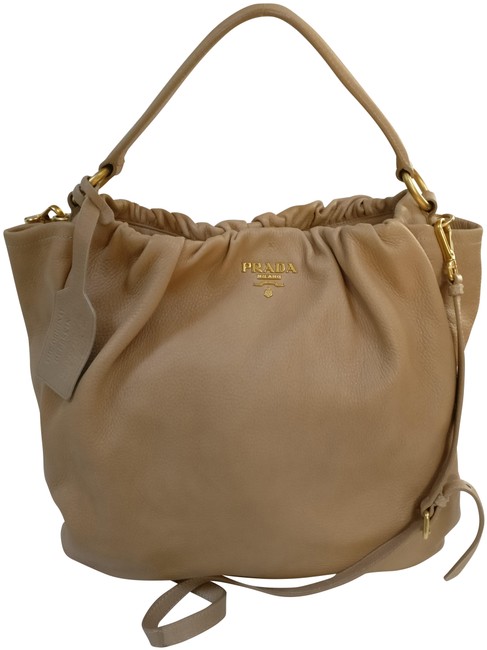 Prada Cervo Deerskin Side Pocket Beige Leather Tote