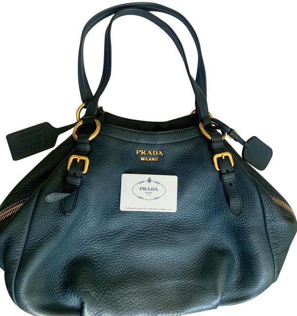 Prada Bauletto Cervo Expandable Blue Deerskin Leather Tote