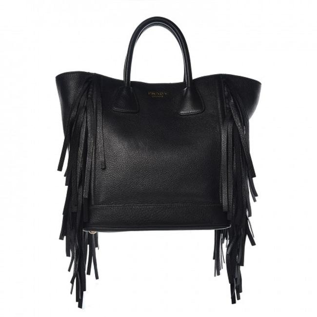 Prada Cervo Fringe Bn2458 Black Deerskin Leather Tote