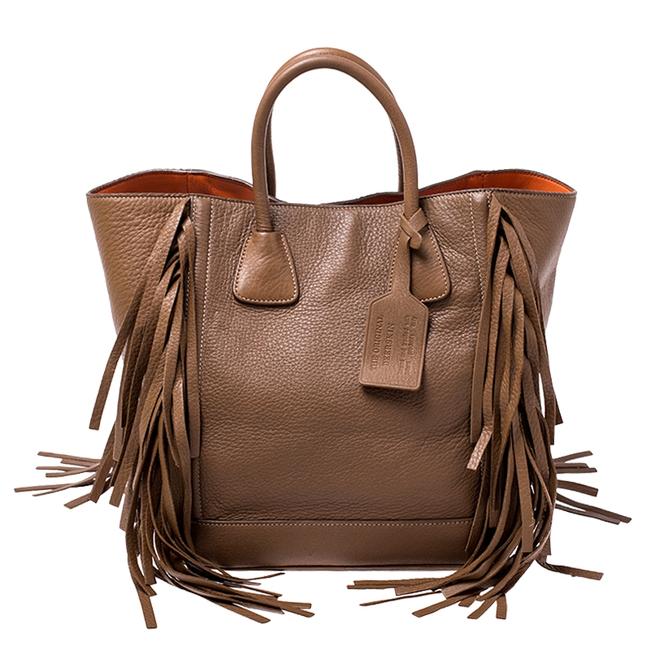 Prada Cervo Fringe Brown Leather Tote