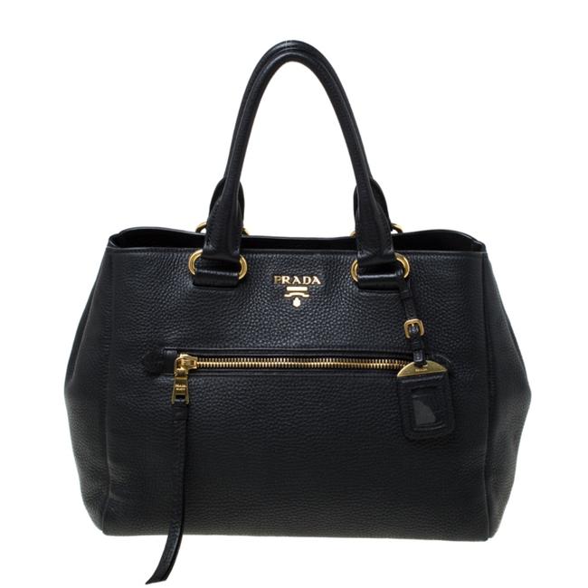 Prada Cervo Pocket Black Leather Tote