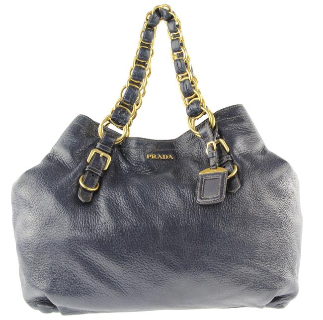 Prada Chain Large Navy Blue Leather Tote
