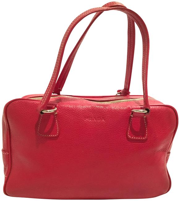 Prada Cinghiale Red Pebble Leather Tote