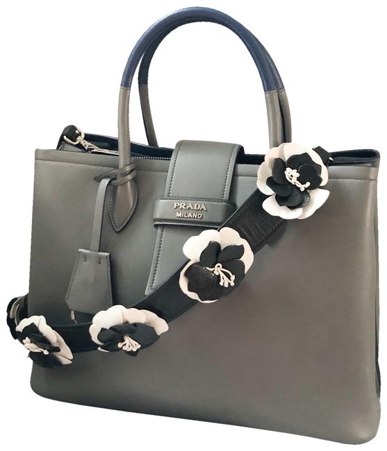 Prada City Ribbon Calfskin Leather Grey Tote