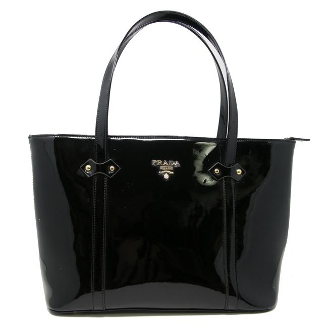 Prada Bag Classic Logo Large Black Patent Leather Tote
