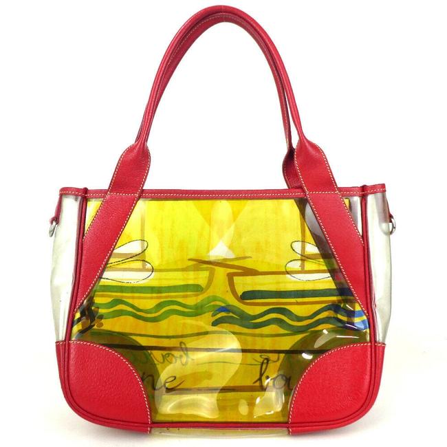 Prada Clear Yellow 872808 Red Vinyl Tote
