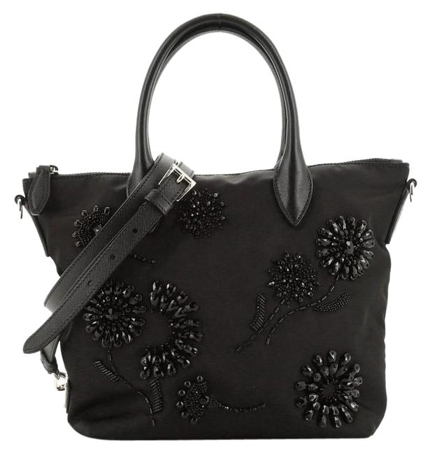 Prada Convertible Beaded Tessuto Small Black Nylon Tote