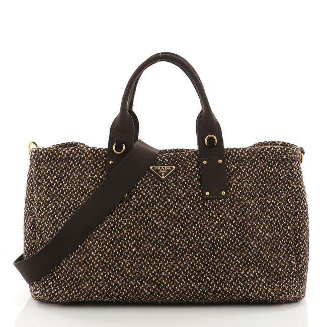 Prada Open East West Convertible Brown Tweed Tote