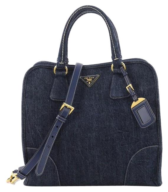 Prada Open Convertible Medium Blue Denim Tote