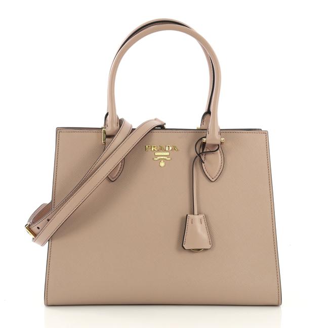 Prada Open Convertible Saffiano Medium Beige Leather Tote