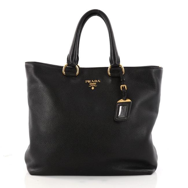 Prada Vitello Daino Convertible Shopper Large Black Leather Tote