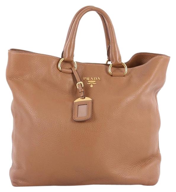 Prada Vitello Daino Convertible Shopper Large Brown Leather Tote