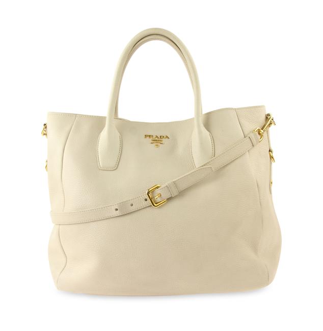 Prada Convertible Shopping Beige Leather Tote
