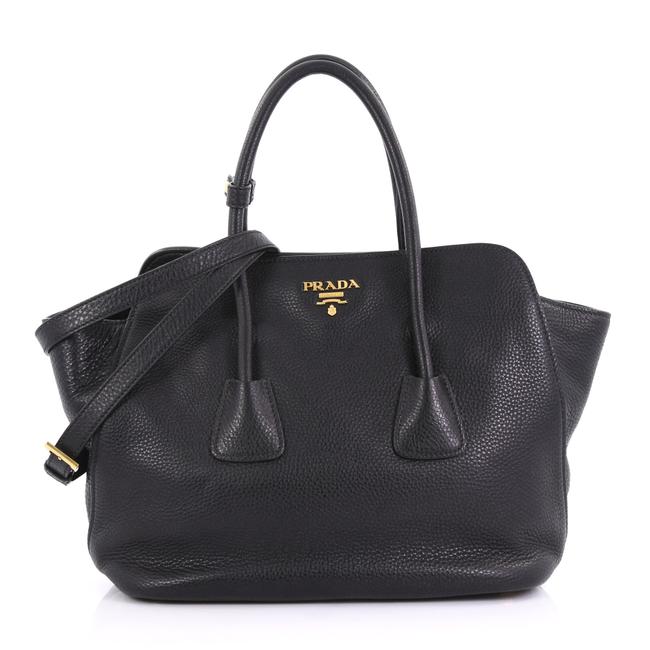 Prada Vitello Daino Convertible Medium Black Leather Tote