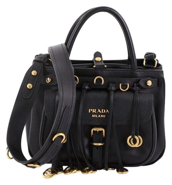 Prada Corsaire Pocket City Calf and Saffiano Small Black Leather Tote
