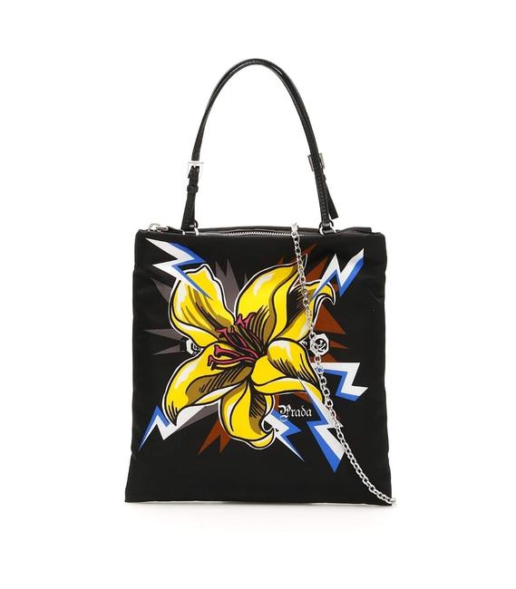 Prada Cr New Printed Handbag Black Nylon Tote