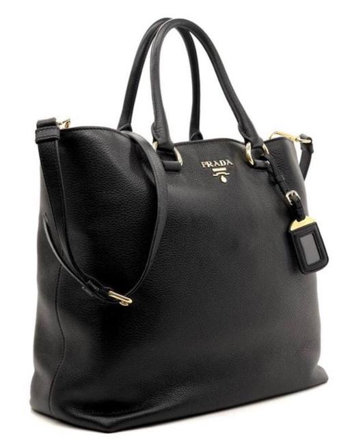 Prada Crossbody Phenix Shopper Black Leather Tote