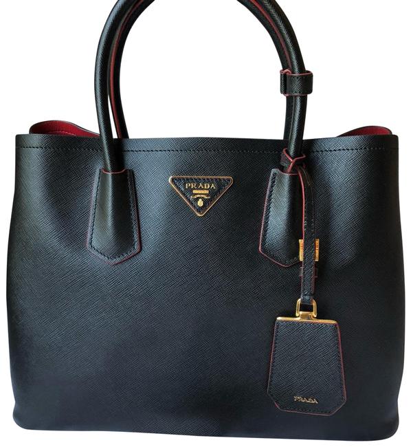 Prada Cuir Doble Black Saffiano Leather Tote