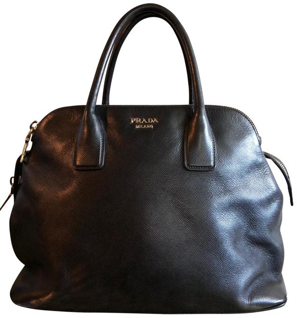 Prada Cuir Triple Zip Saffiano Black Leather Tote