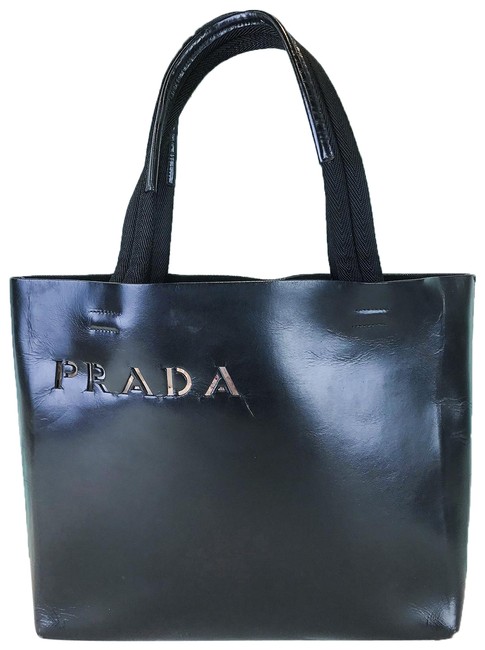 Prada Cutout Logo Black Leather Tote