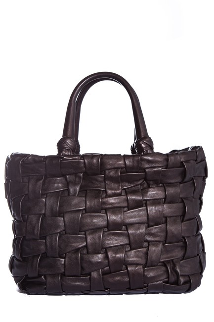 Prada Daino Vitello Woven Chocolate Leather Tote