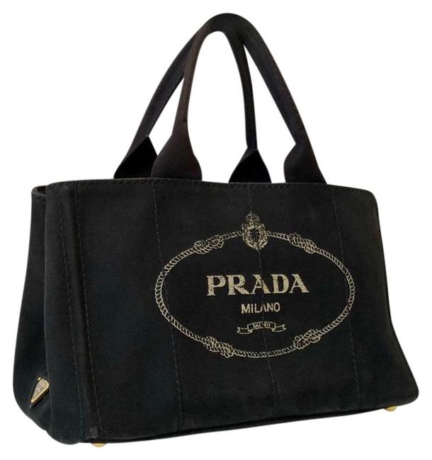 Prada Denim Black Coated Canvas Tote