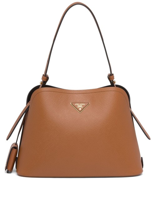 Prada Df Matinee Medium Handbag Cognac Leather Tote