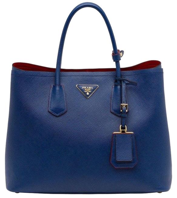 Prada Bag Double Bn2761 Cuir Saffiano Blue Leather Tote