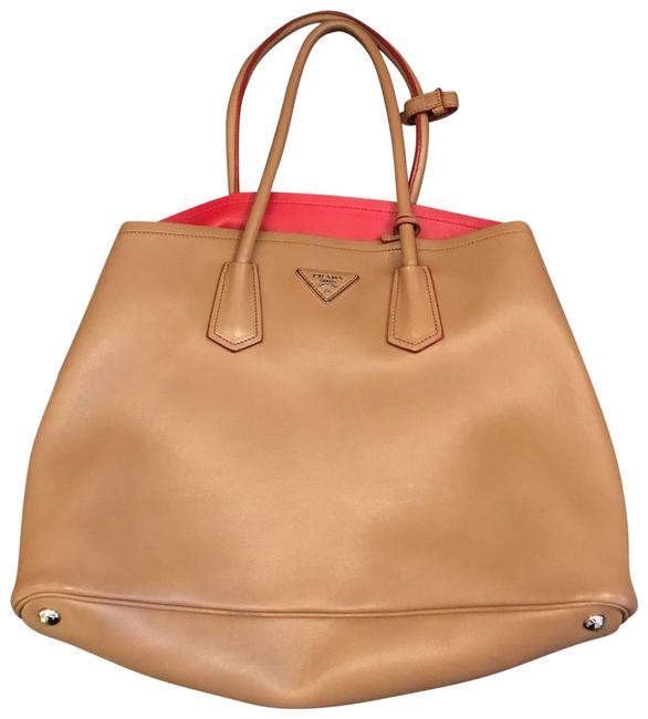 Prada Double City Calf Nude Leather Tote