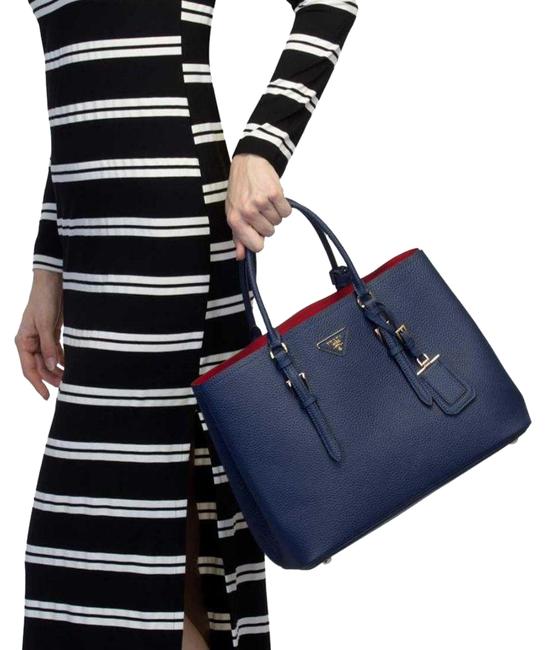 Prada Double Cuir Covered strap Blue Red Saffiano Leather Tote