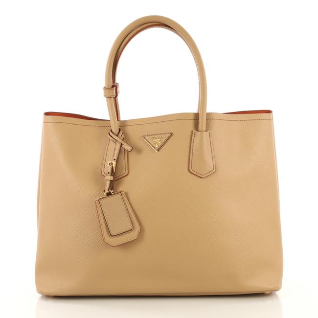 Prada Double Cuir Large Neutral Saffiano Leather Tote