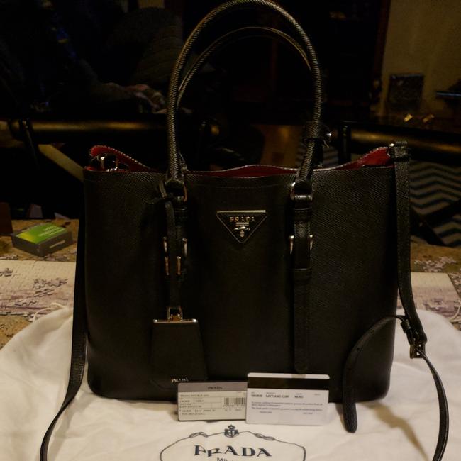 Prada Double Cuir Nero Saffiano Leather Tote