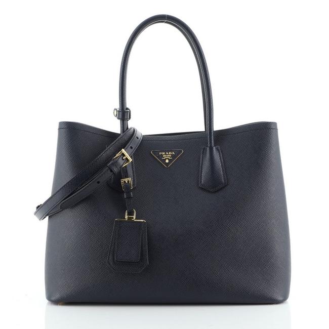 Prada Double Cuir Saffiano Large Blue Leather Tote