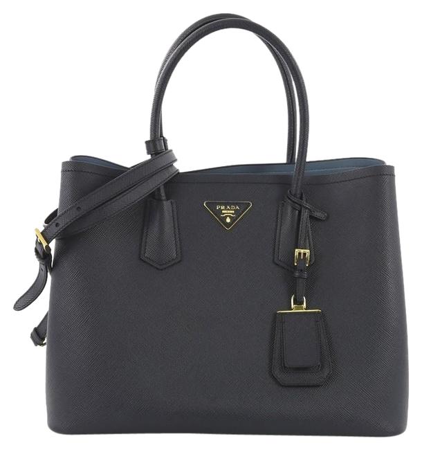 Prada Double Cuir Saffiano Medium Black Leather Tote