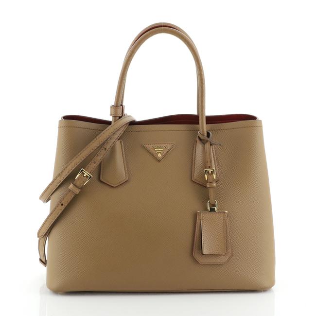 Prada Double Cuir Saffiano Medium Brown Leather Tote