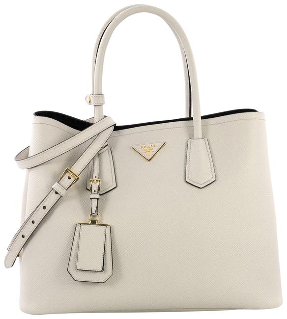 Prada Double Cuir Saffiano Medium White Leather Tote