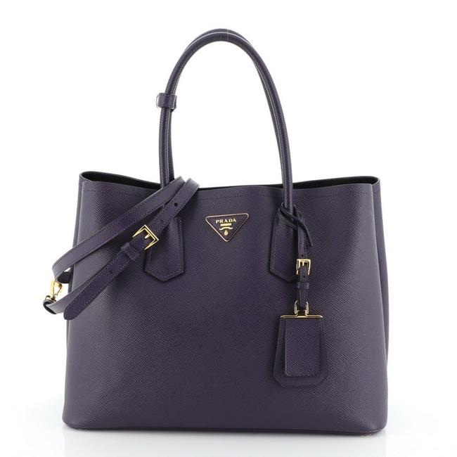 Prada Double Cuir Saffiano Small Purple Leather Tote