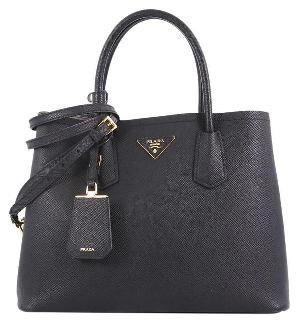Prada Double Cuir Small Black Saffiano Leather Tote