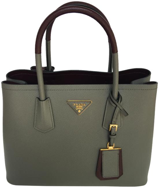 Prada Double Cuir Small MarmoGranato Saffiano Leather Tote